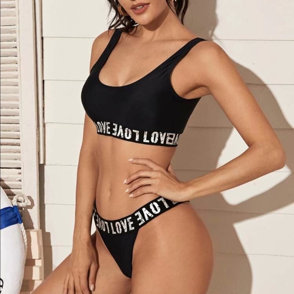 NWT Shein: Large Sexy Black Love Bikini Set - Picture 3 of 7